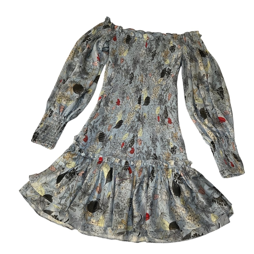 Alexis (Intermix) Light Blue Aquamarine Floral Silk Ruched Mini Dress size XS